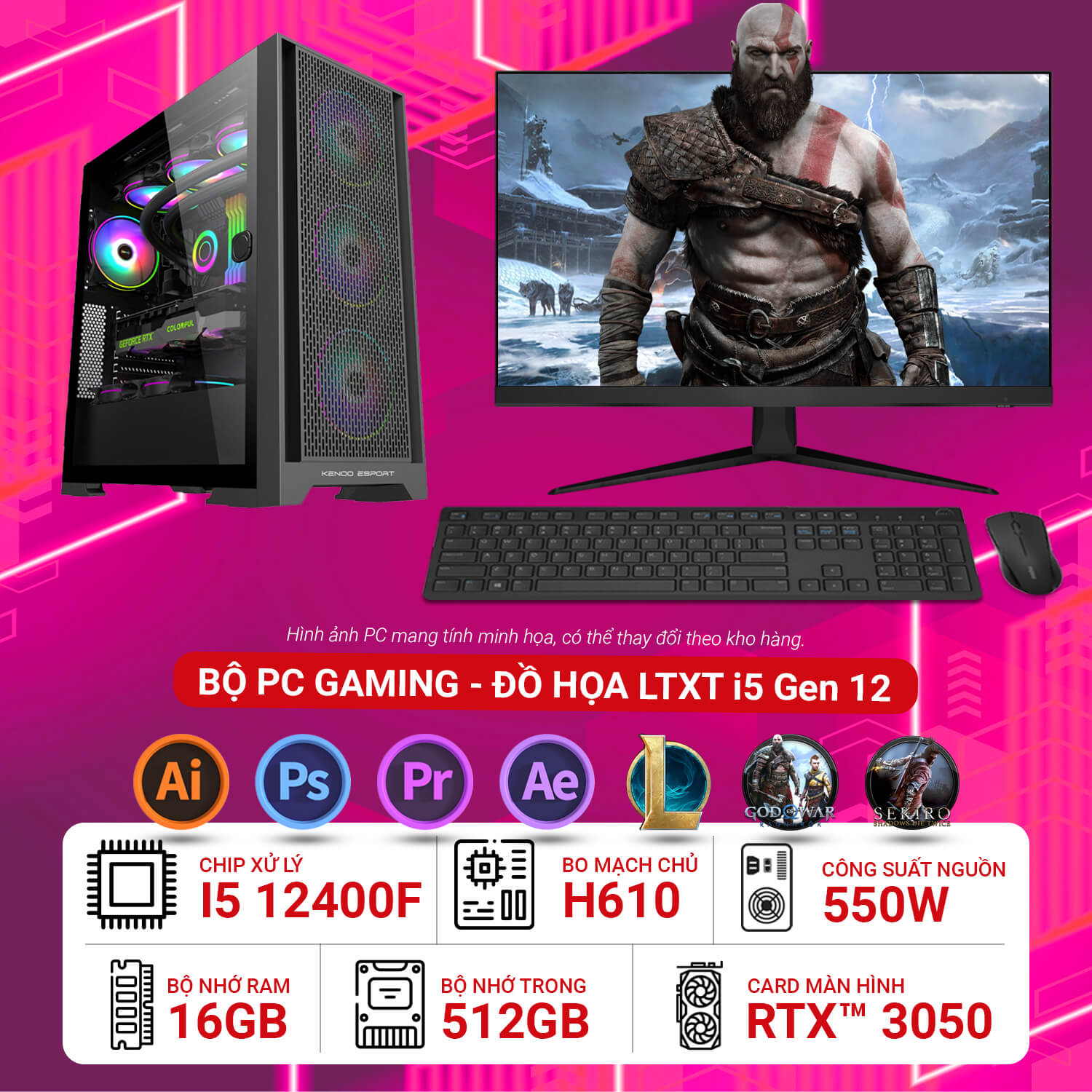 Máy tính bộ lắp ráp Gaming đồ họa LTXT i5 Gen 12 RTX™ 3050 6GB